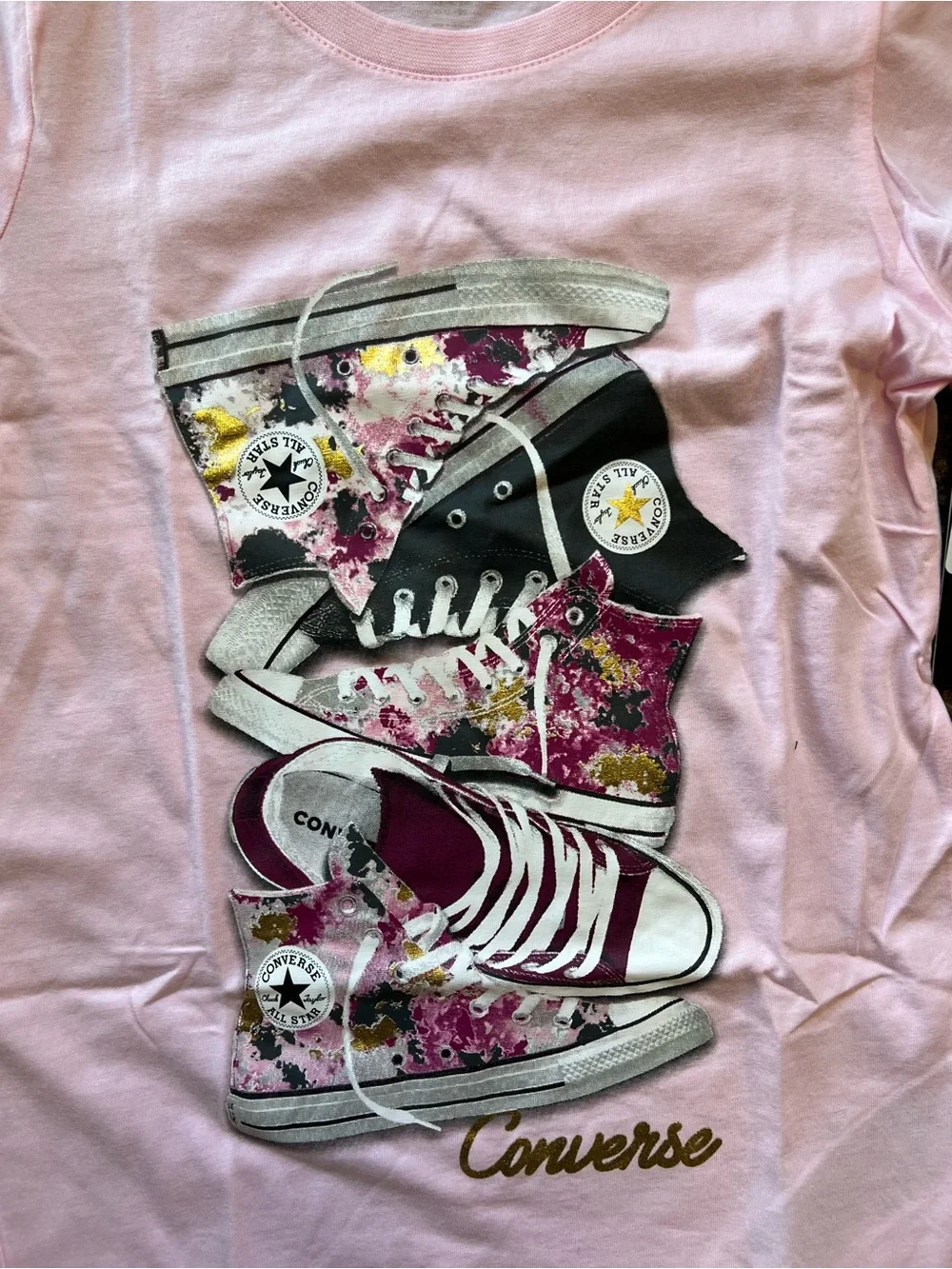 Converse Pink Short-Sleeve Tee with Floral Sneaker Stack Graphic